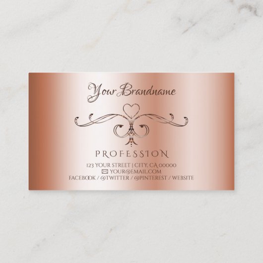 Luxury Rosegold  Corner Borders en Initialen Visitekaartje (Achterkant)
