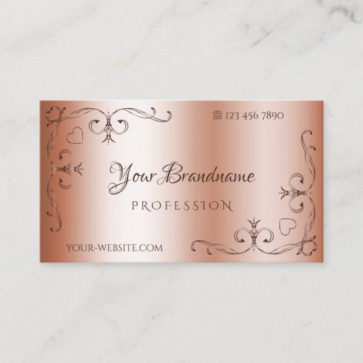 Luxury Rosegold  Corner Borders Ornamental Visitekaartje (Voorkant)