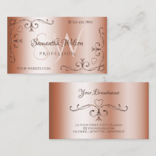 Luxury Rosegolden  Corner Borders Initialen Visitekaartje