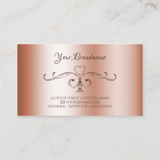 Luxury Rosegolden  Corner Borders Initialen Visitekaartje (Achterkant)