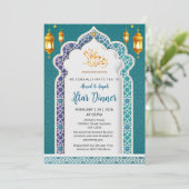 Luxury Royal Blue and Gold Islamic Iftar Dinner Kaart (Staand voorkant)