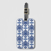 Luxury Royal Blue and White Baroque Floral Pattern Bagagelabel (Voorkant (verticaal))
