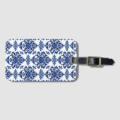 Luxury Royal Blue and White Baroque Floral Pattern Bagagelabel (Voorkant (horizontaal))