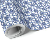Luxury Royal Blue and White Baroque Floral Pattern Cadeaupapier (Rol Hoek)