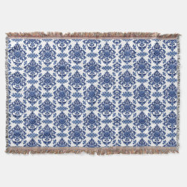 Luxury Royal Blue and White Baroque Floral Pattern Deken