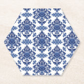 Luxury Royal Blue and White Baroque Floral Pattern Kartonnen Onderzetters (Voorkant)