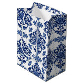 Luxury Royal Blue and White Baroque Floral Pattern Medium Cadeauzakje (Voorkant Gekanteld)