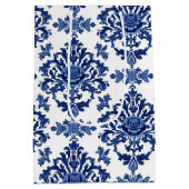 Luxury Royal Blue and White Baroque Floral Pattern Medium Cadeauzakje (Achterkant)