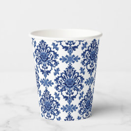 Luxury Royal Blue and White Baroque Floral Pattern Papieren Bekers