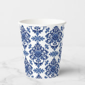 Luxury Royal Blue and White Baroque Floral Pattern Papieren Bekers (Voorkant)