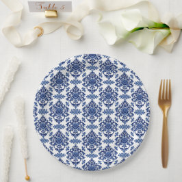 Luxury Royal Blue and White Baroque Floral Pattern Papieren Bordje