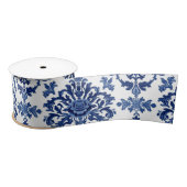 Luxury Royal Blue and White Baroque Floral Pattern Satijnen Lint (Spoel)