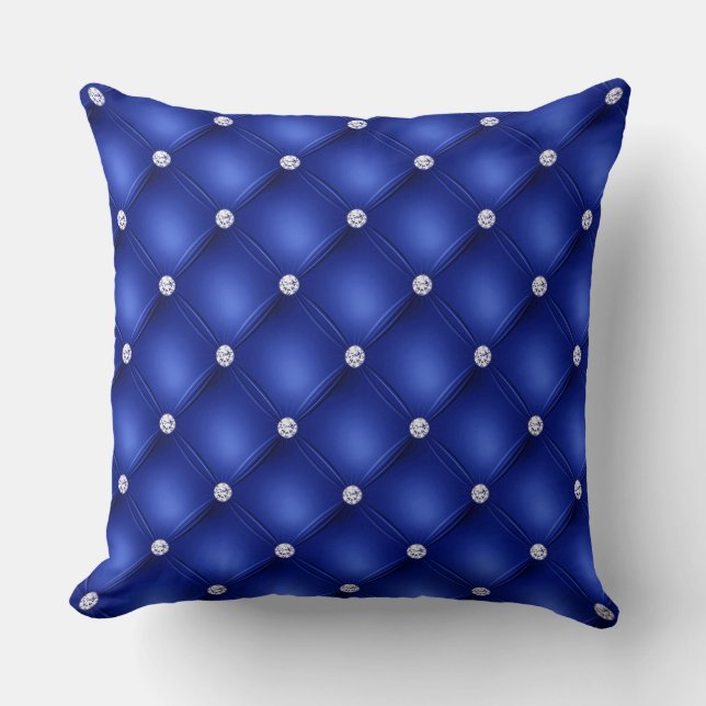Luxury Royal Blue Diamond Tufted Pattern Kussen (Voorkant)