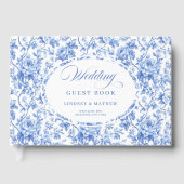 Luxury Royal Blue Floral Toile Roses Guest Book Gastenboek (Voorkant)