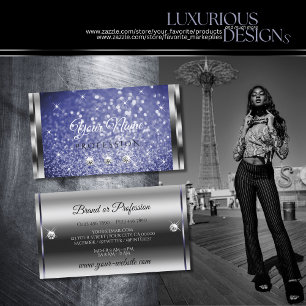 Luxury Royal Blue Glitter Stars Rhinestones Silver Visitekaartje