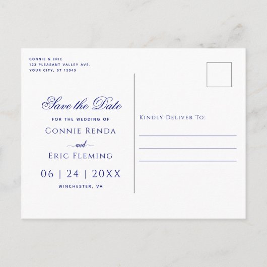 Luxury Royal Blue Gold Floral Rozen Wedding Aankondigingskaart (Achterkant)