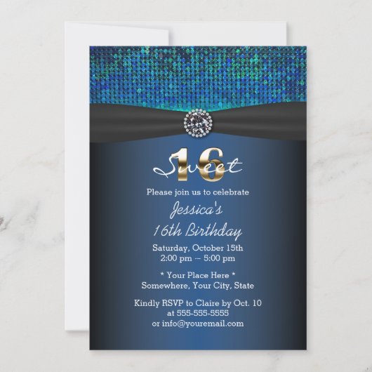 Luxury Royal Blue Ribbon Sweet 16 Kaart (Voorkant)