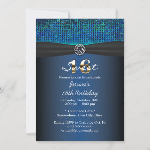 Luxury Royal Blue Ribbon Sweet 16 Kaart