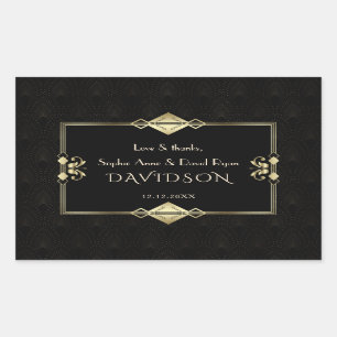Luxury Royal Gold Black Art Deco 1920s Wedding Rechthoekige Sticker
