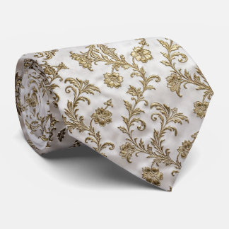 Luxury Royal Gold Floral Ornaments  Elegant White Stropdas