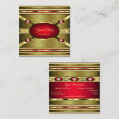 Luxury Royal Gold Patterned Red en Faux Gemstenen Vierkante Visitekaartje (Voorkant / Achterkant)