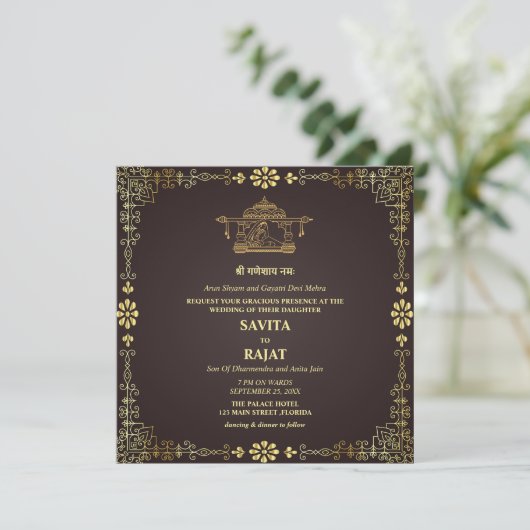 Luxury Royal Indian Wedding Invitation Kaart (Staand voorkant)