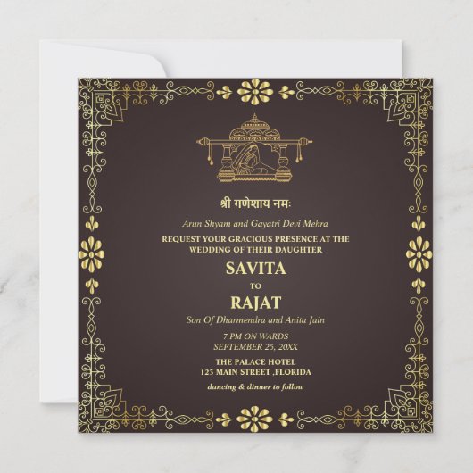 Luxury Royal Indian Wedding Invitation Kaart (Voorkant)