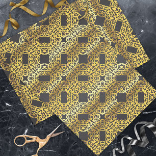 Luxury Royal Oriental Gold Damask-patroon op zwart Tissuepapier