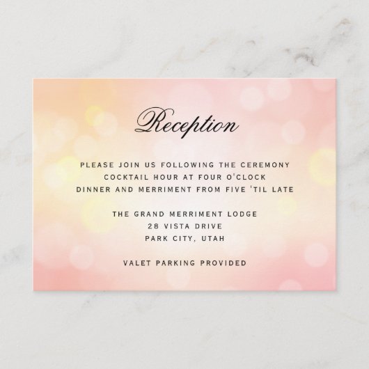 Luxury roze Bokeh Glitter Light WEDDING RECEPT Informatiekaartje (Voorkant)