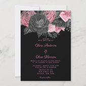 Luxury roze en Black Floral Inking Wedding Kaart (Voorkant)