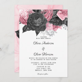 Luxury roze en Black Floral Inking Wedding Kaart