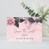 Luxury roze en Black Floral Inking Wedding Save The Date (Staand voorkant)
