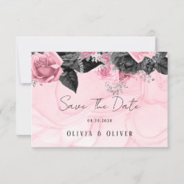 Luxury roze en Black Floral Inking Wedding Save The Date