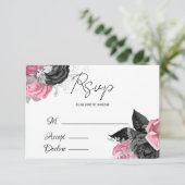 Luxury roze en Black Floral Wedding RSVP (Staand voorkant)