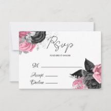 Luxury roze en Black Floral Wedding RSVP