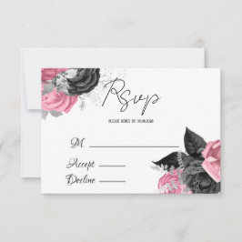 Luxury roze en Black Floral Wedding RSVP Kaartje