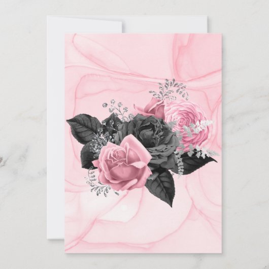 Luxury roze en zwarte Floral Inking Wedding Invita Kaart (Achterkant)