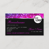 Luxury roze Paarse glitter Luminous Stars en Logo Visitekaartje (Achterkant)
