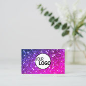 Luxury roze Paarse glitter Luminous Stars en Logo Visitekaartje (Staand voorkant)