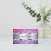 Luxury roze Paarse Glitter Stars Initialen Silver Visitekaartje (Staand voorkant)