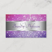 Luxury roze Paarse Glitter Stars Initialen Silver Visitekaartje (Voorkant)