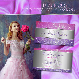 Luxury roze Paarse Glitter Stars Initialen Silver Visitekaartje