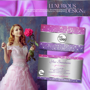 Luxury roze Paarse glitter Stars Logo zilver Decor Visitekaartje