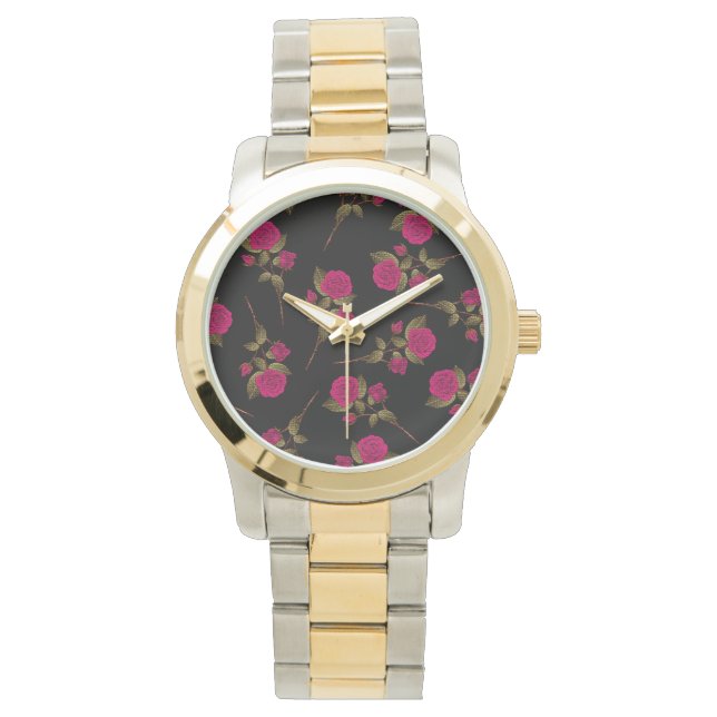 Luxury Roze Popular Floral Horloge (Voorkant)