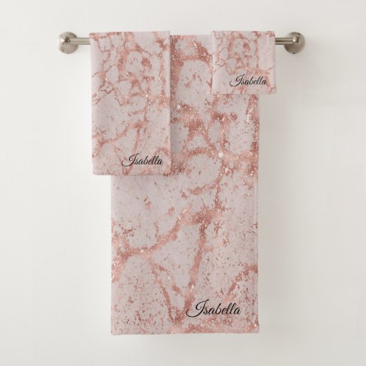 Luxury roze Roze Blush Glitter Marble Customize Bad Handdoek (Insitu)