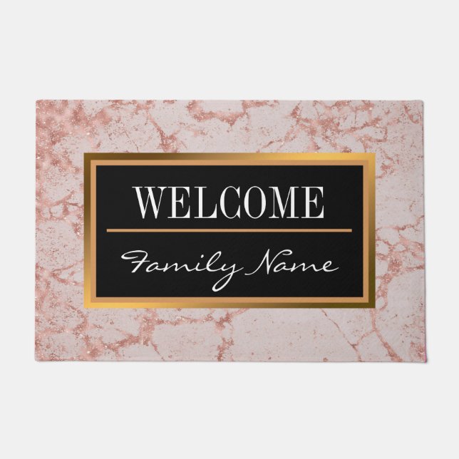 Luxury roze Roze Blush Glitter Marble Customize Deurmat (Voorkant)