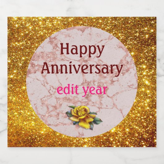 Luxury roze Roze Blush Glitter Marble Customize Sparkling Wijnetiket (Enkel label)