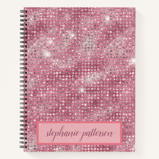 Luxury roze Shimmering Sequins Custom Name Notitieboek (Voorkant)