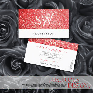 Luxury Ruby Red Glitter Sparkle Stars Monogram Visitekaartje