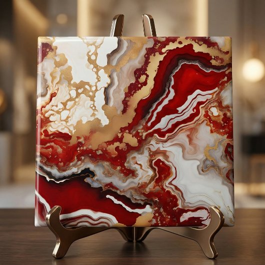 Luxury Ruby Red Gold Liquid Marble Agate Fluid Art Tegeltje
